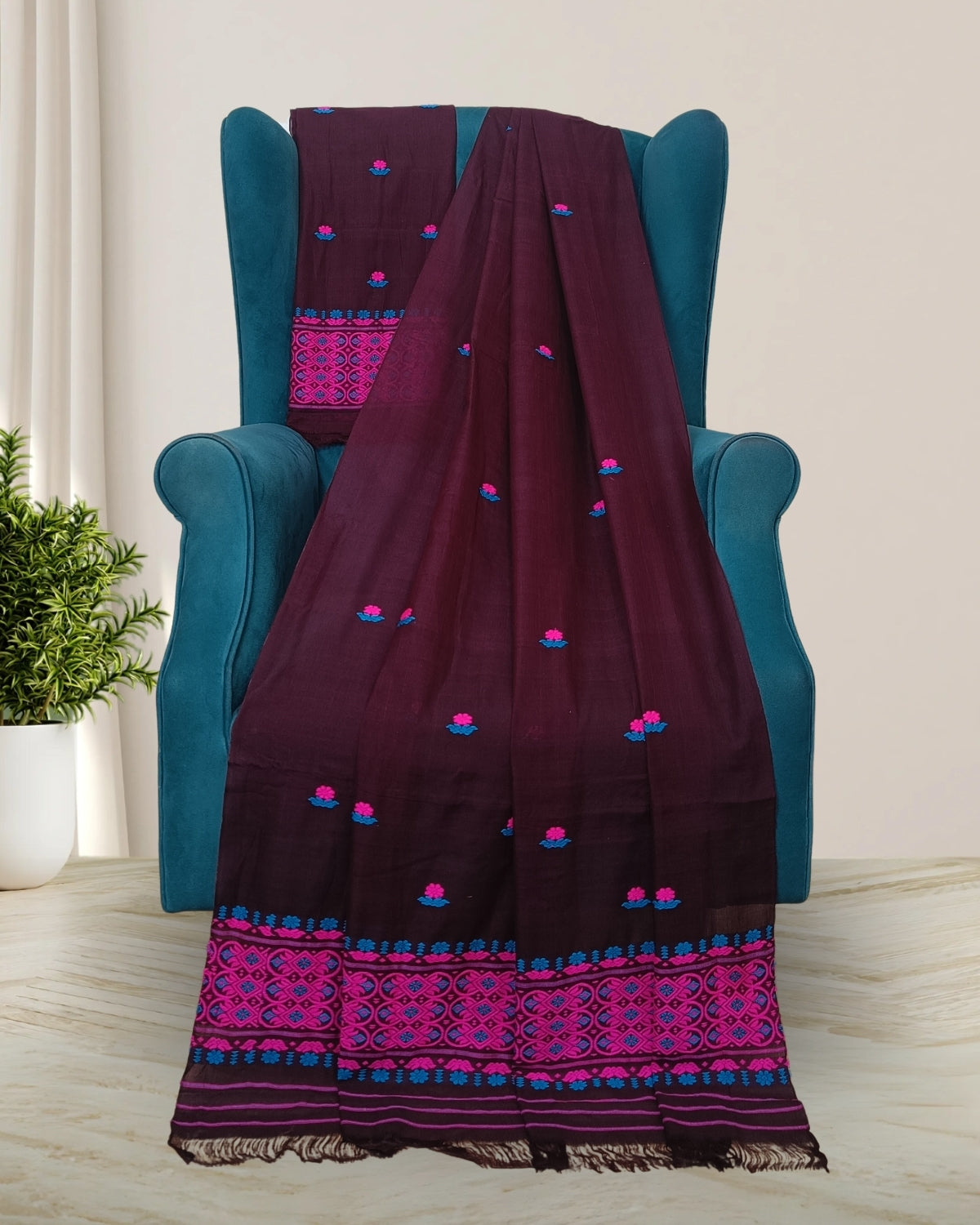 Mercerised cotton mekhela sador