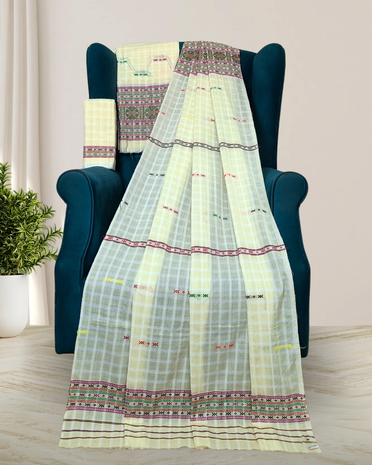 Gero design Mising mekhela sador -Off white