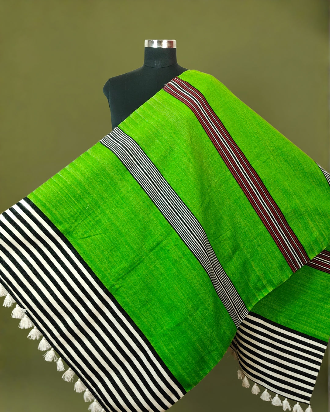 Mising Ribi design woolen Stole - Green