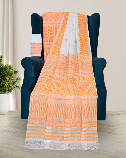 White padmini cotton mekhela sador with designer motifs