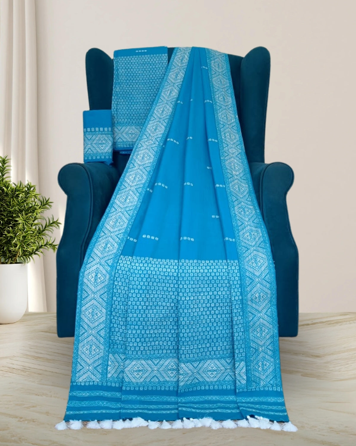 Sky blue padmini x Eri mising mekhela sador