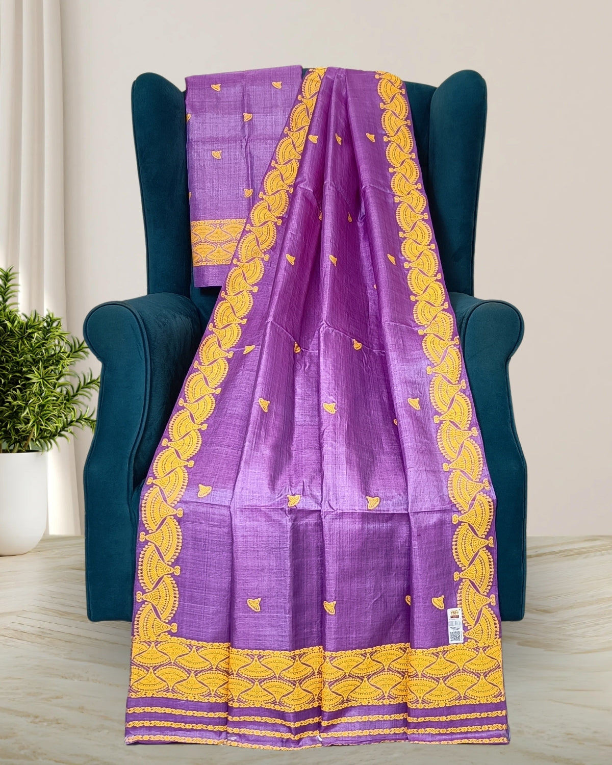 Dyed tussar silk mekhela sador-Purple