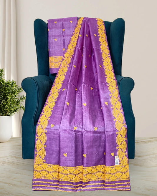 Dyed tussar silk mekhela sador-Purple