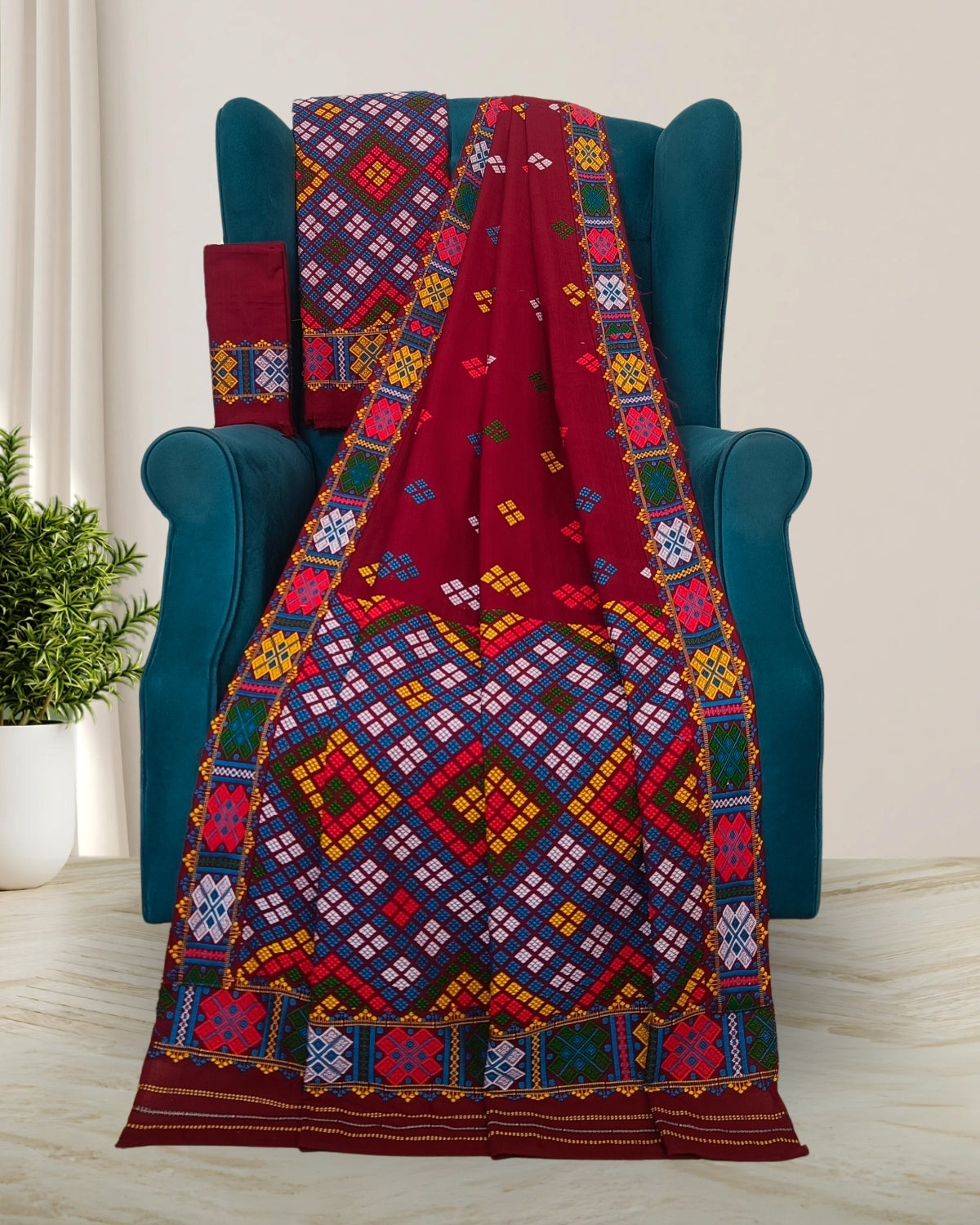 Red padmini cotton Mising mekhela sador