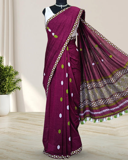 Purple pure cotton saree with designer motifs