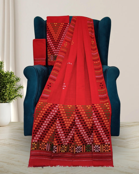 Padmini cotton Mising mekhela sador - Red