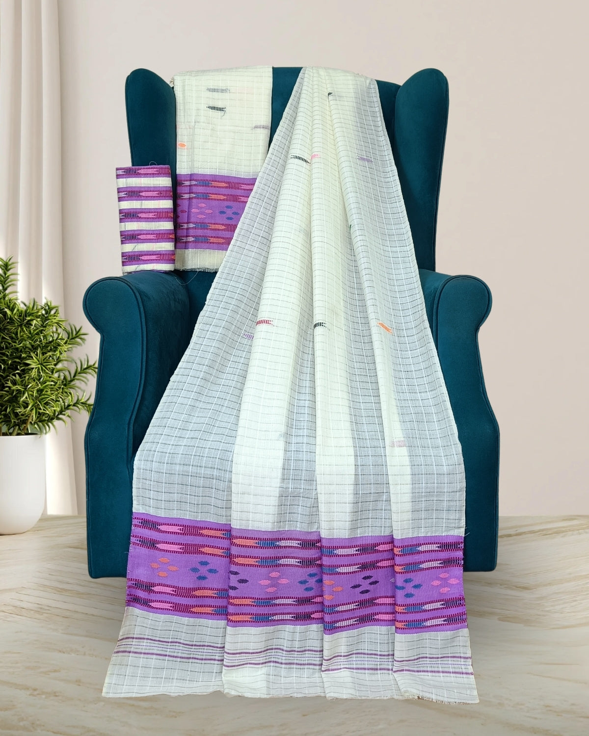 Semi nuni Mising mekhela sador - White kesh bosa