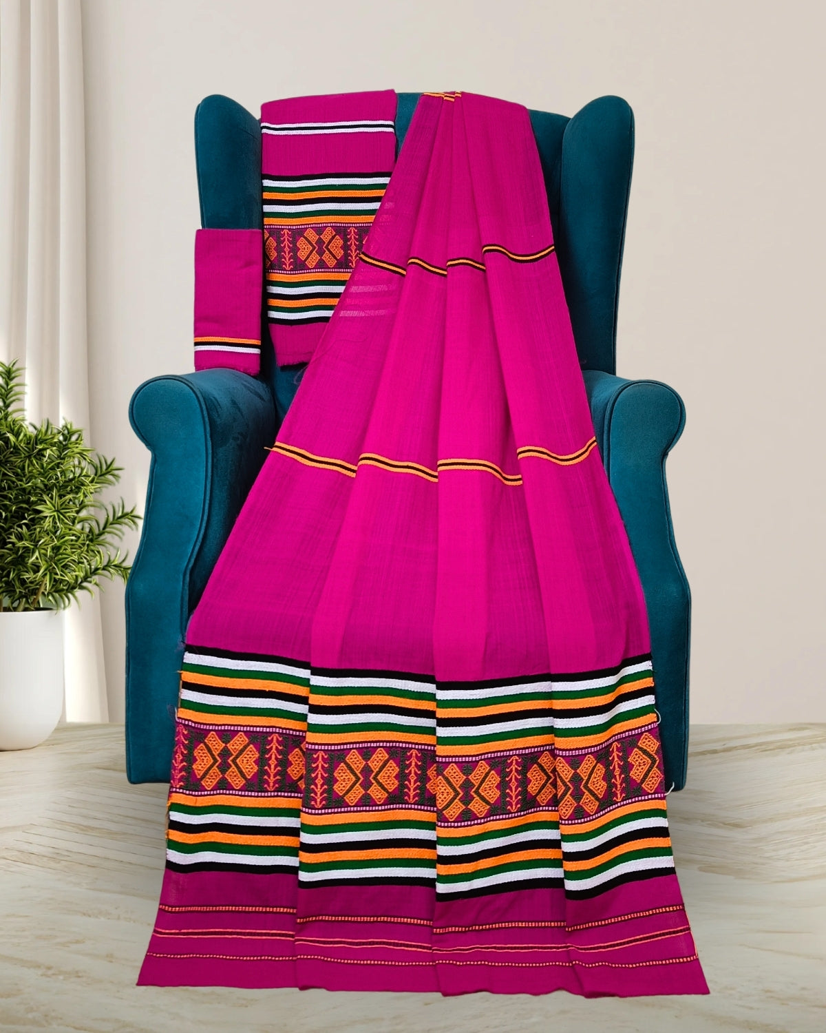 Ribi design Mising mekhela sador - Pink