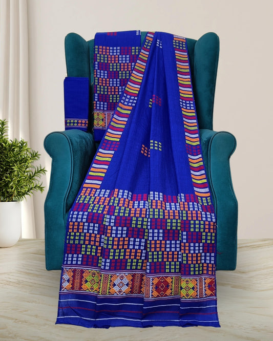 Padmini cotton Mising mekhela sador - Royal blue