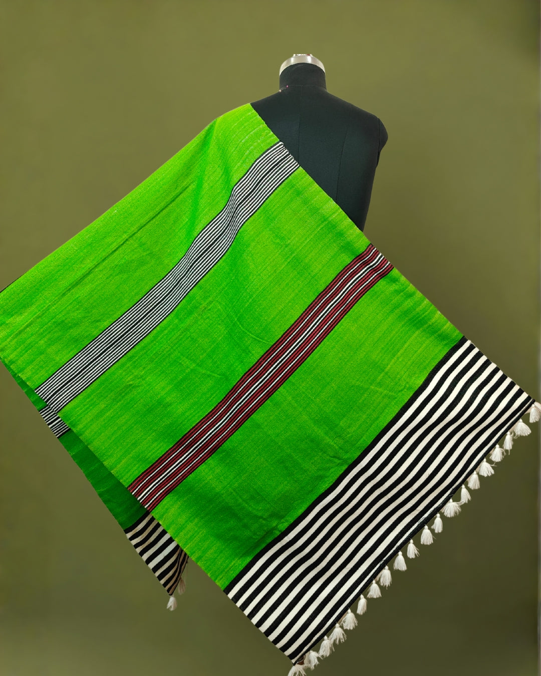 Mising Ribi design woolen Stole - Green
