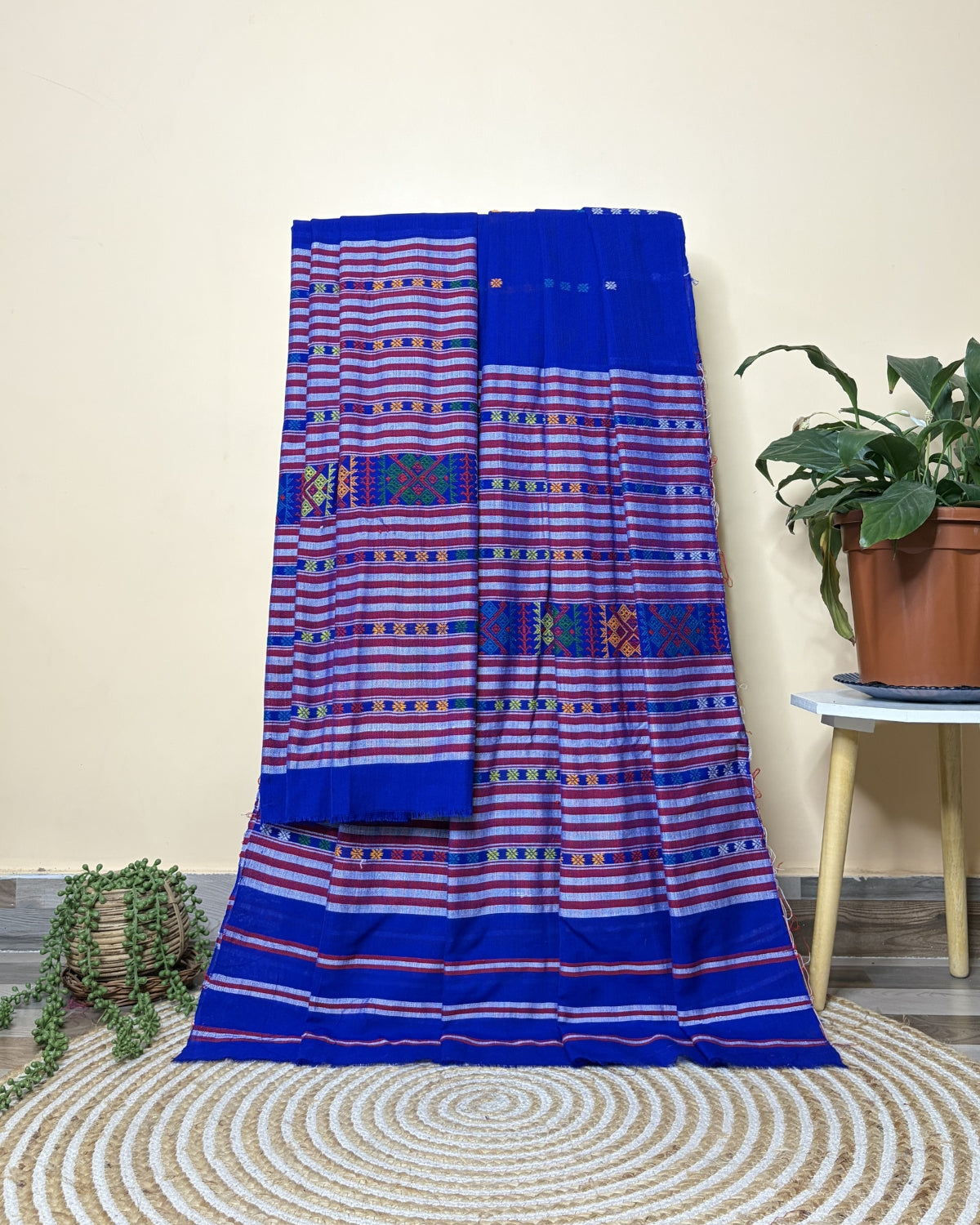Ribi design Mising mekhela sador -Royal blue