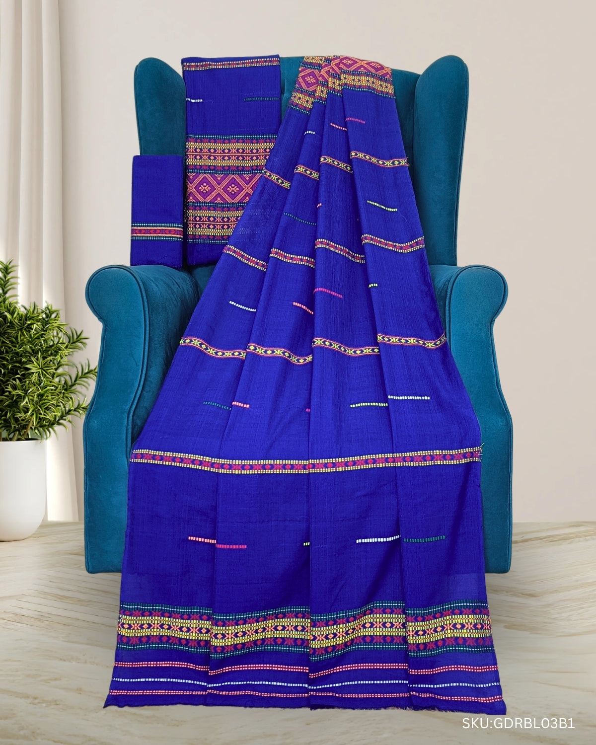Gero design Mising mekhela sador - Royal blue
