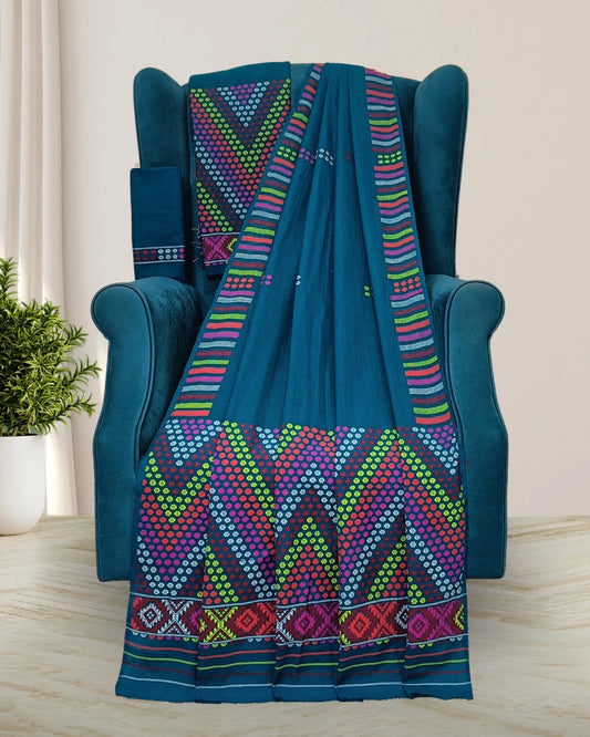 Padmini cotton Mising mekhela sador - Blue