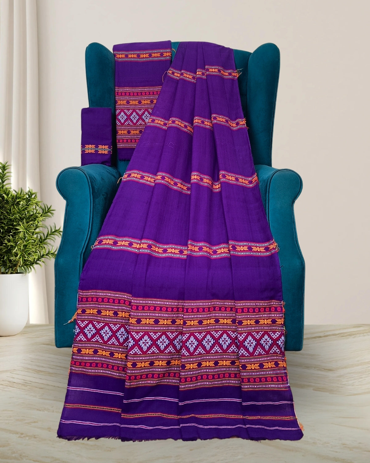 Gaseng design Mising mekhela saodr - Purple