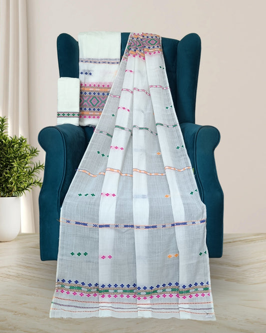 Gero design Mising mekhela sador -White