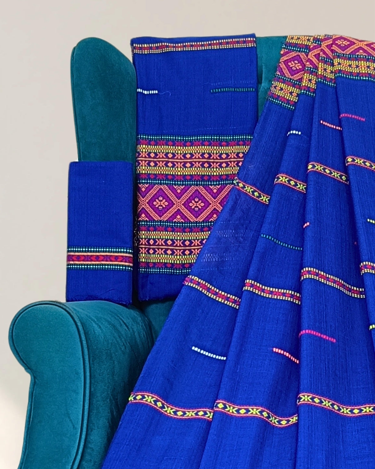 Gero design Mising mekhela sador - Royal blue