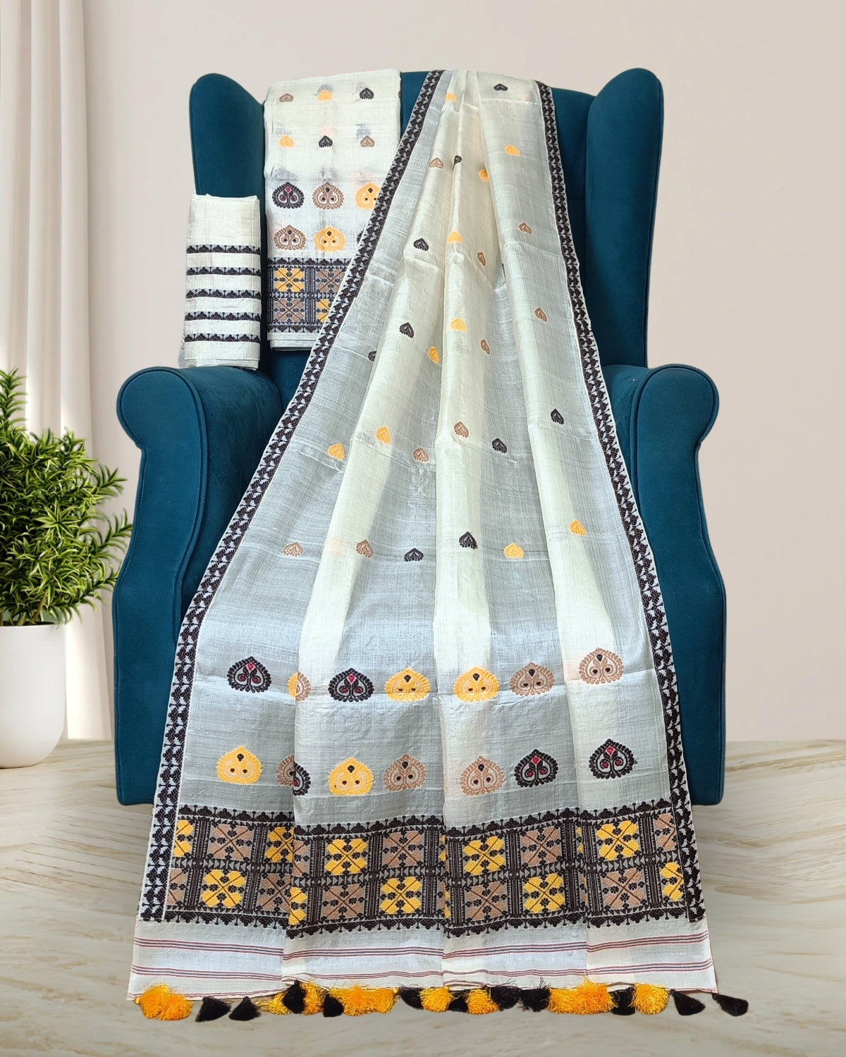 Dyed Tussar silk mekhela sador