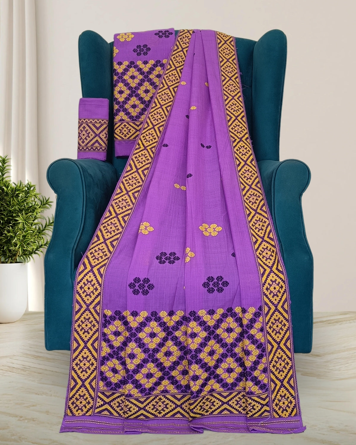 Purple padmini cotton Mising mekhela sador