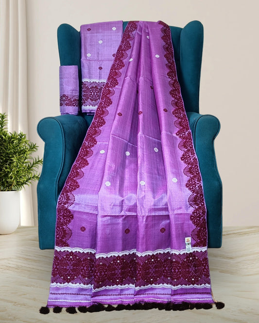 Dyed tussar silk mekhela sador