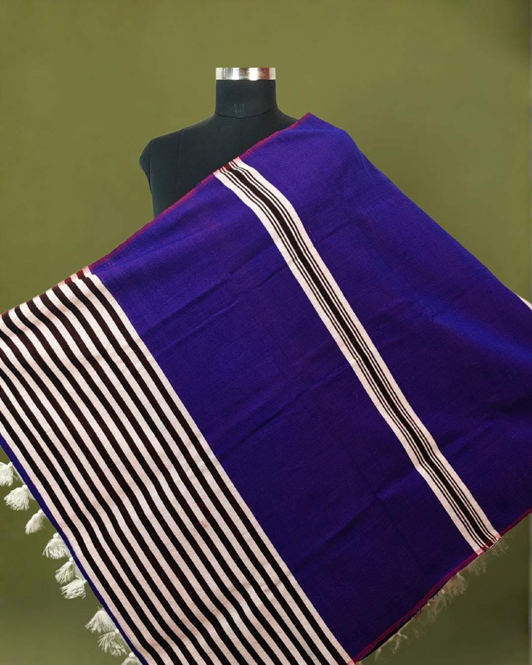 Mising Ribi design woolen Stole - Blue