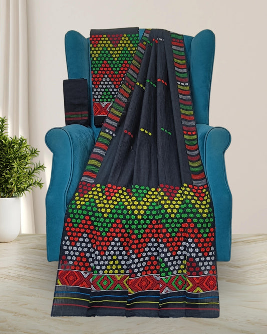 Padmini cotton Mising mekhela sador - Black