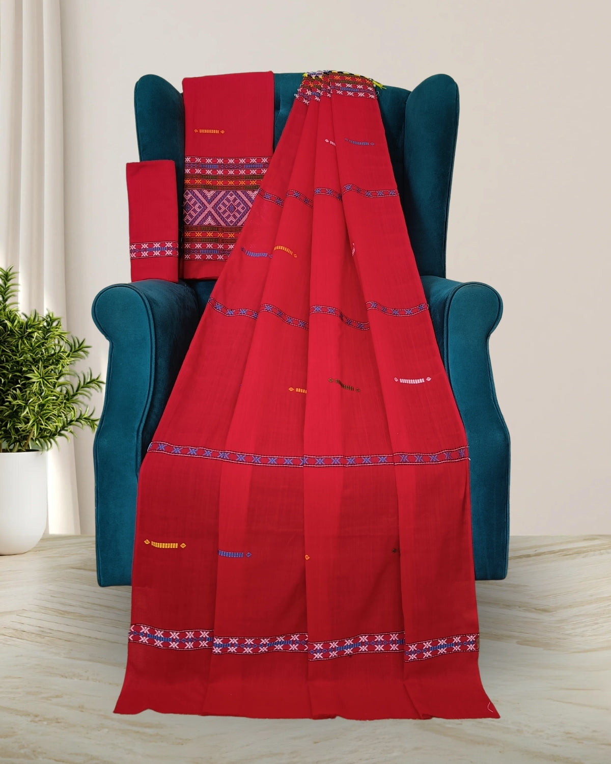 Gero design Mising mekhela sador - Red