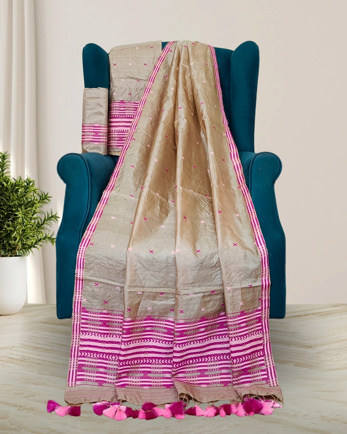 Tussar silk mekhela sador