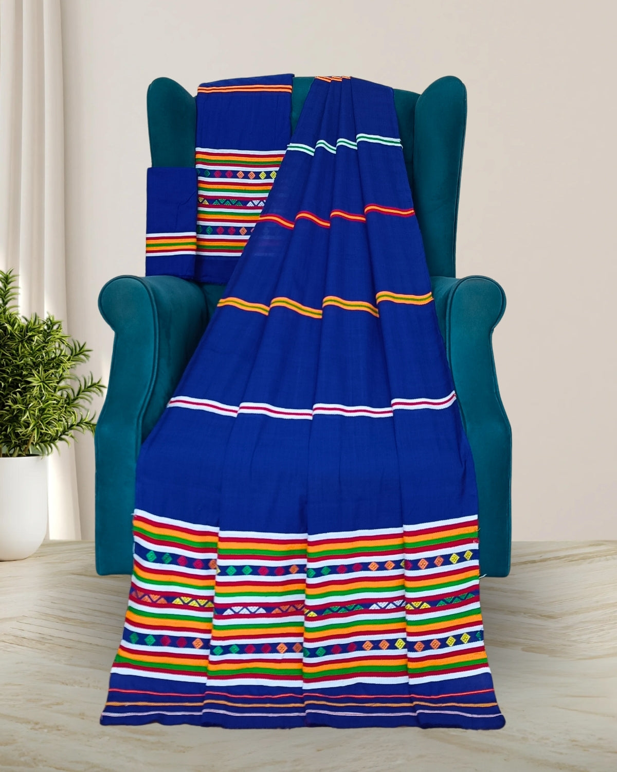 Ribi design Mising mekhela sador - Royal blue