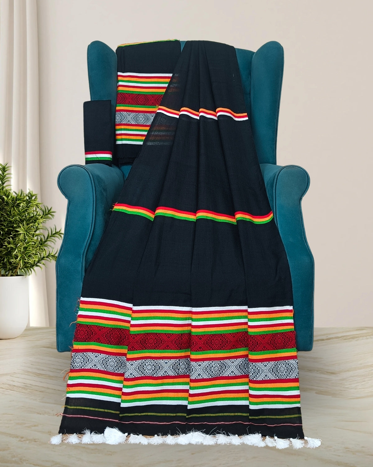 Ribi design Mising mekhela sador - Black