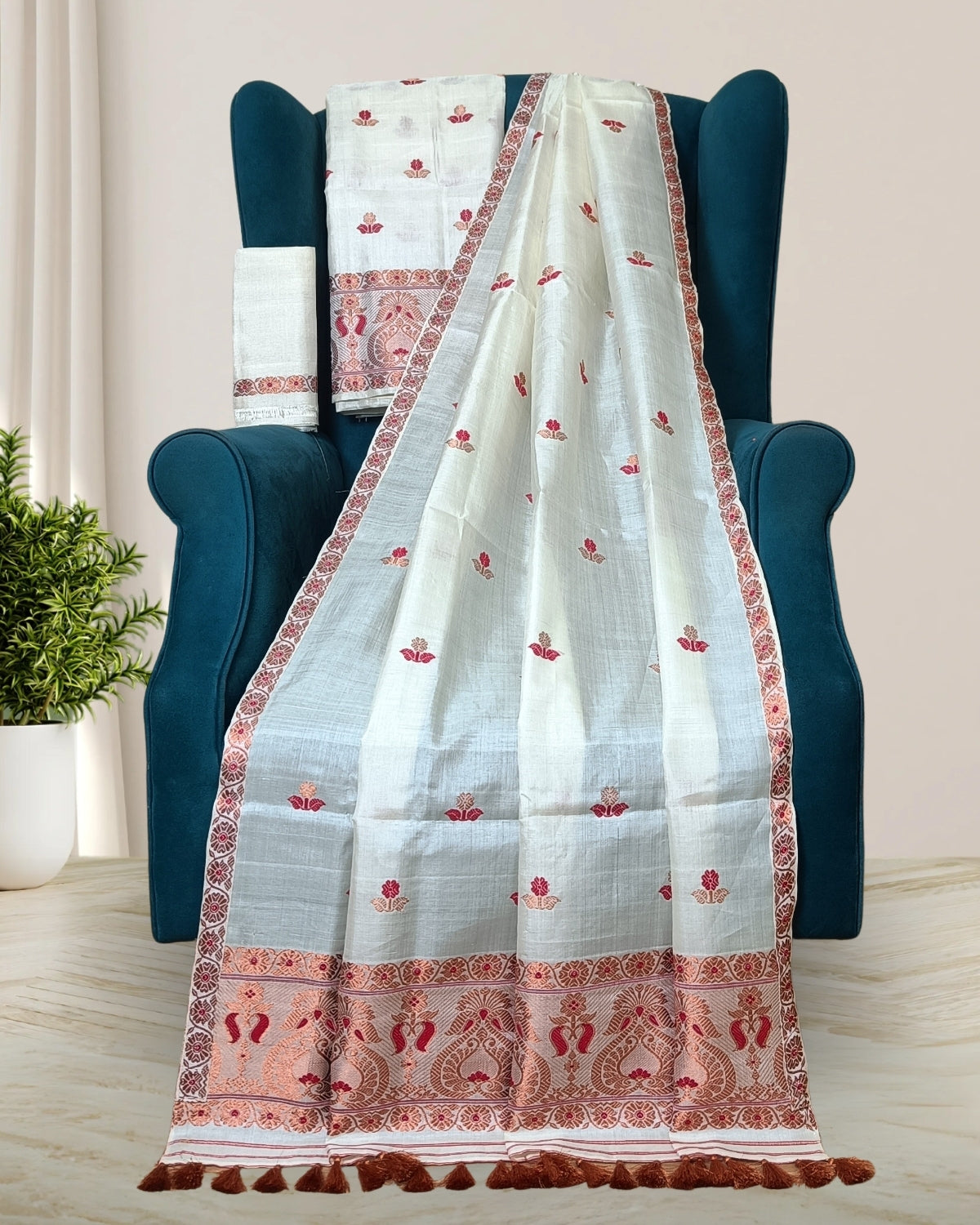 Dyed Tussar silk mekhela sador