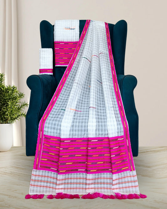 Semi nuni Mising mekhela sador -White kesh bosa