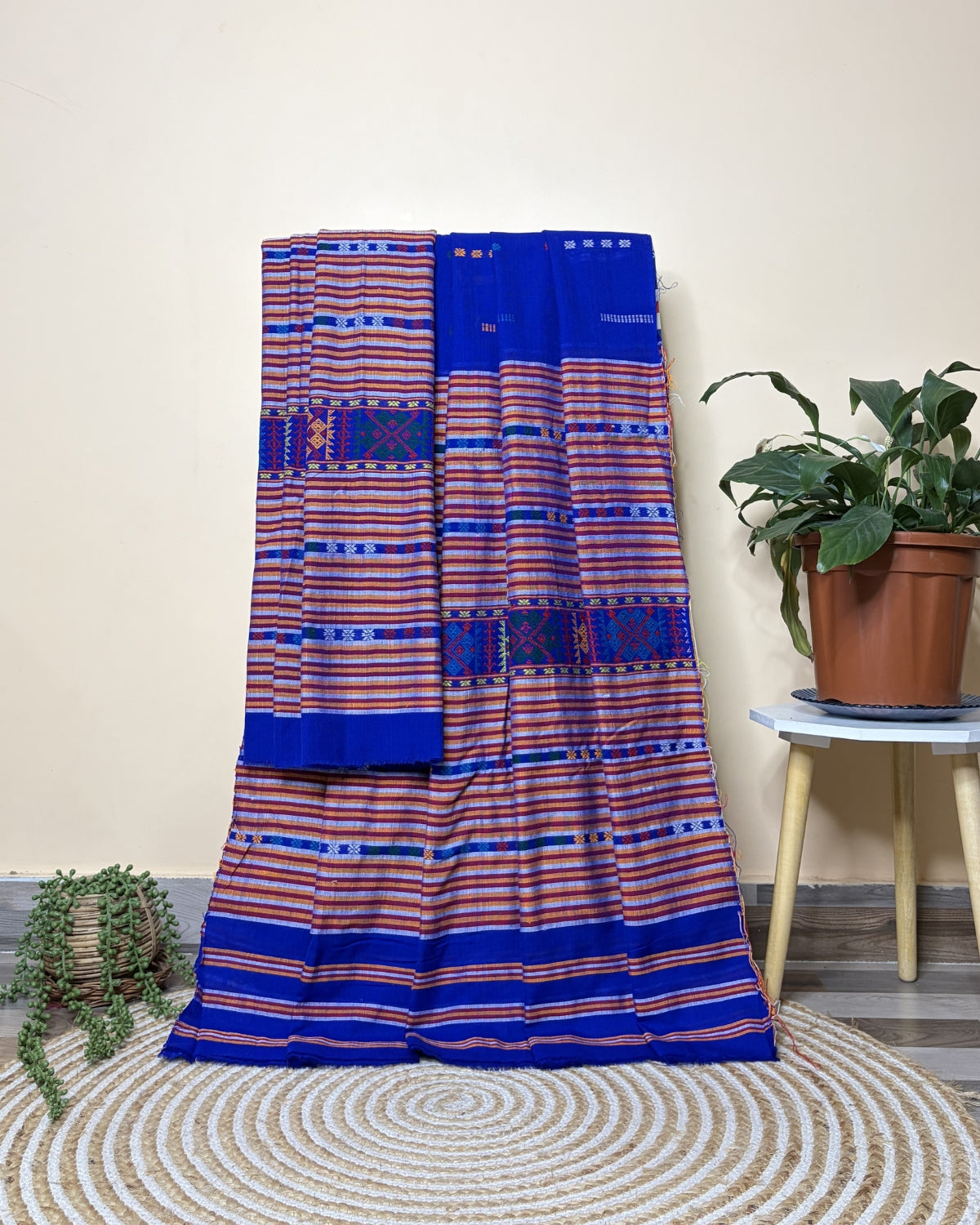 Ribi design Mising mekhela sador -Royal blue