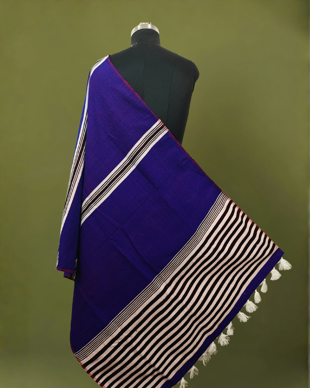 Mising Ribi design woolen Stole - Blue