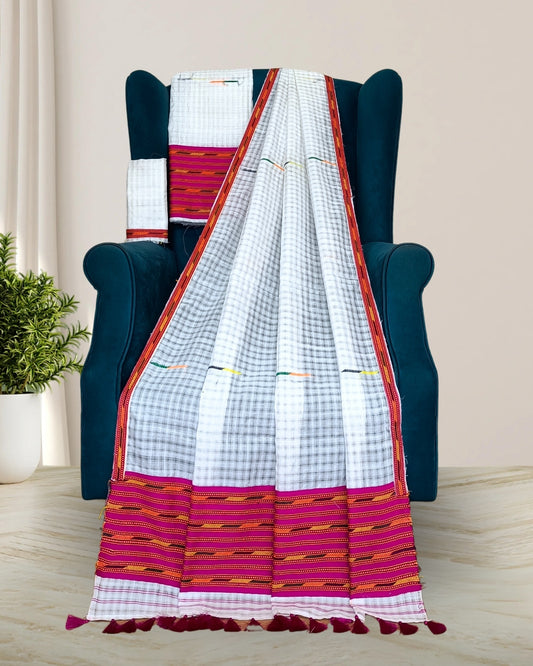 Semi nuni Mising mekhela sador -White kesh bosa