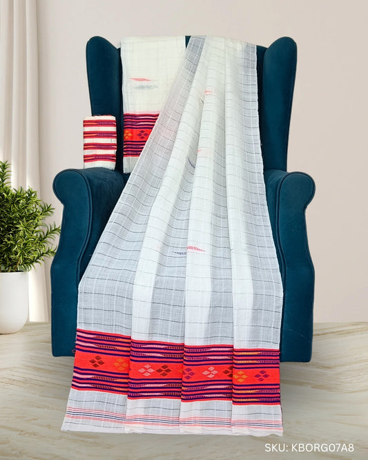 Semi nuni Mising mekhela sador - Orange kesh bosa
