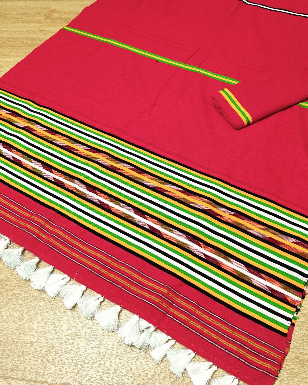 Ribi design Mising mekhela sador - Red
