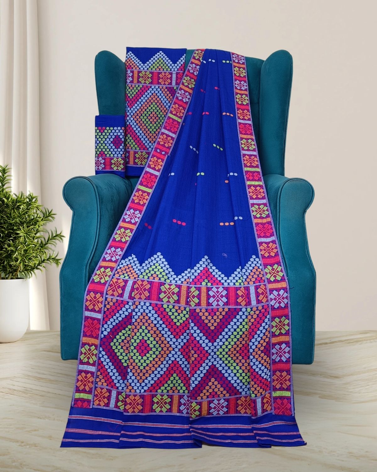 Royal blue padmini cotton Mising mekhela sador
