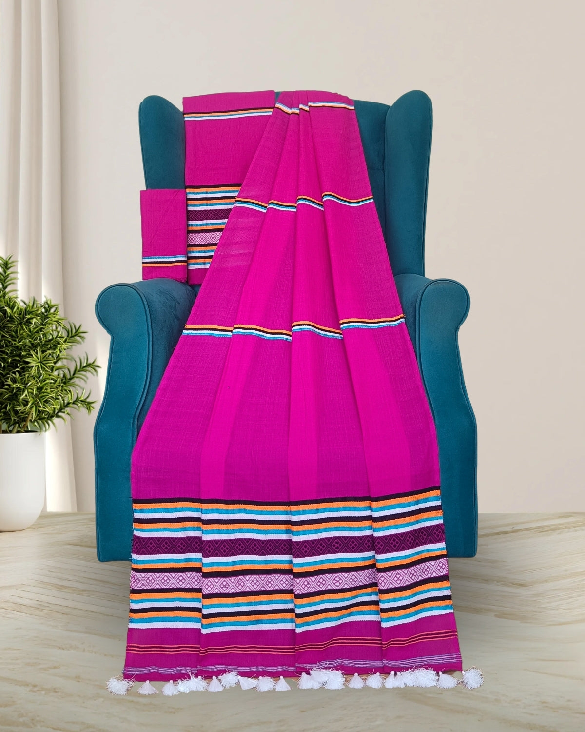 Ribi design Mising mekhela sador - Pink