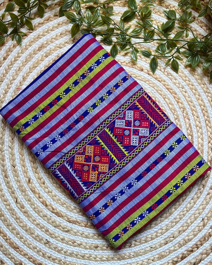 Ribi design Mising mekhela sador - Royal blue