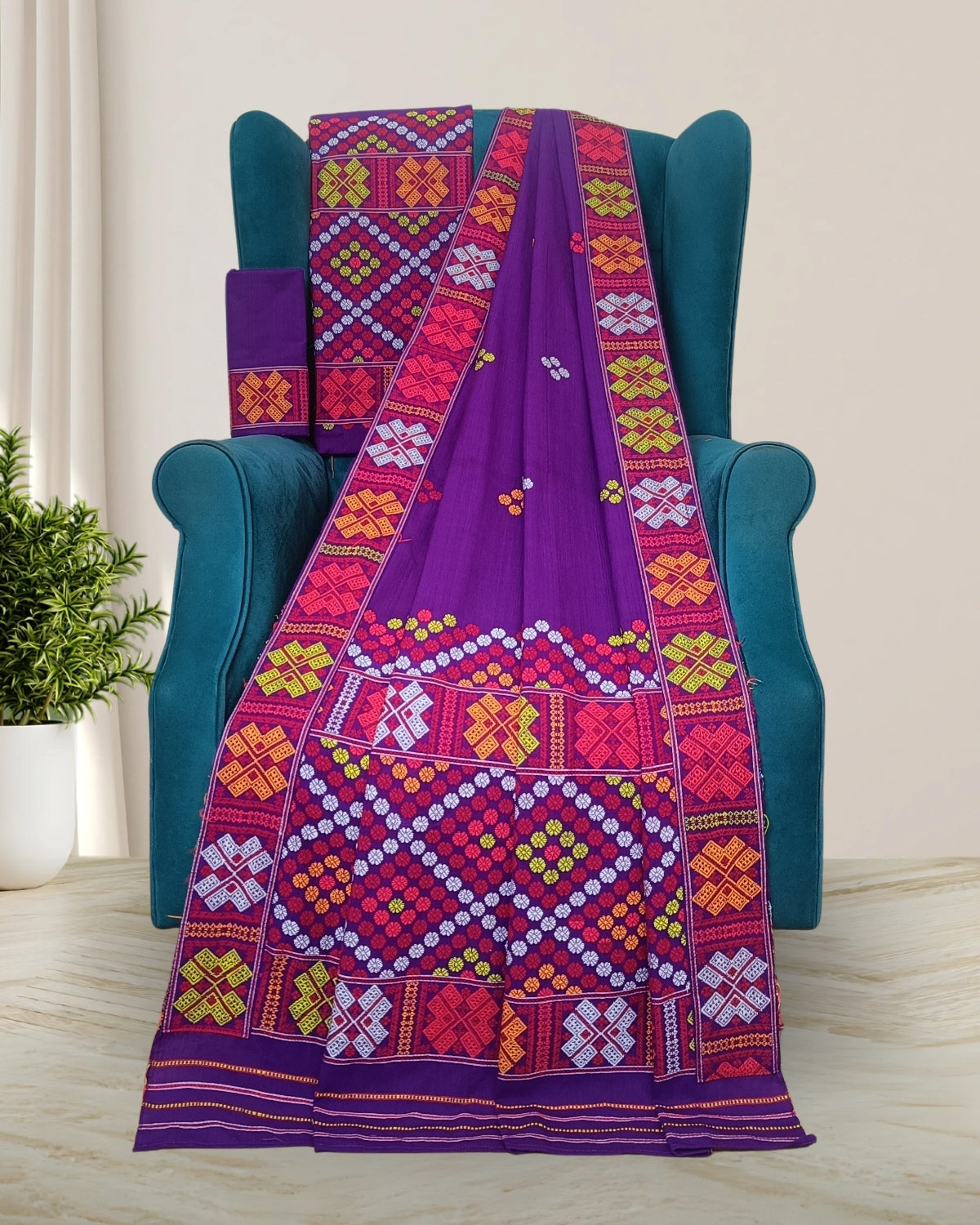 Purple padmini cotton Mising mekhela sador