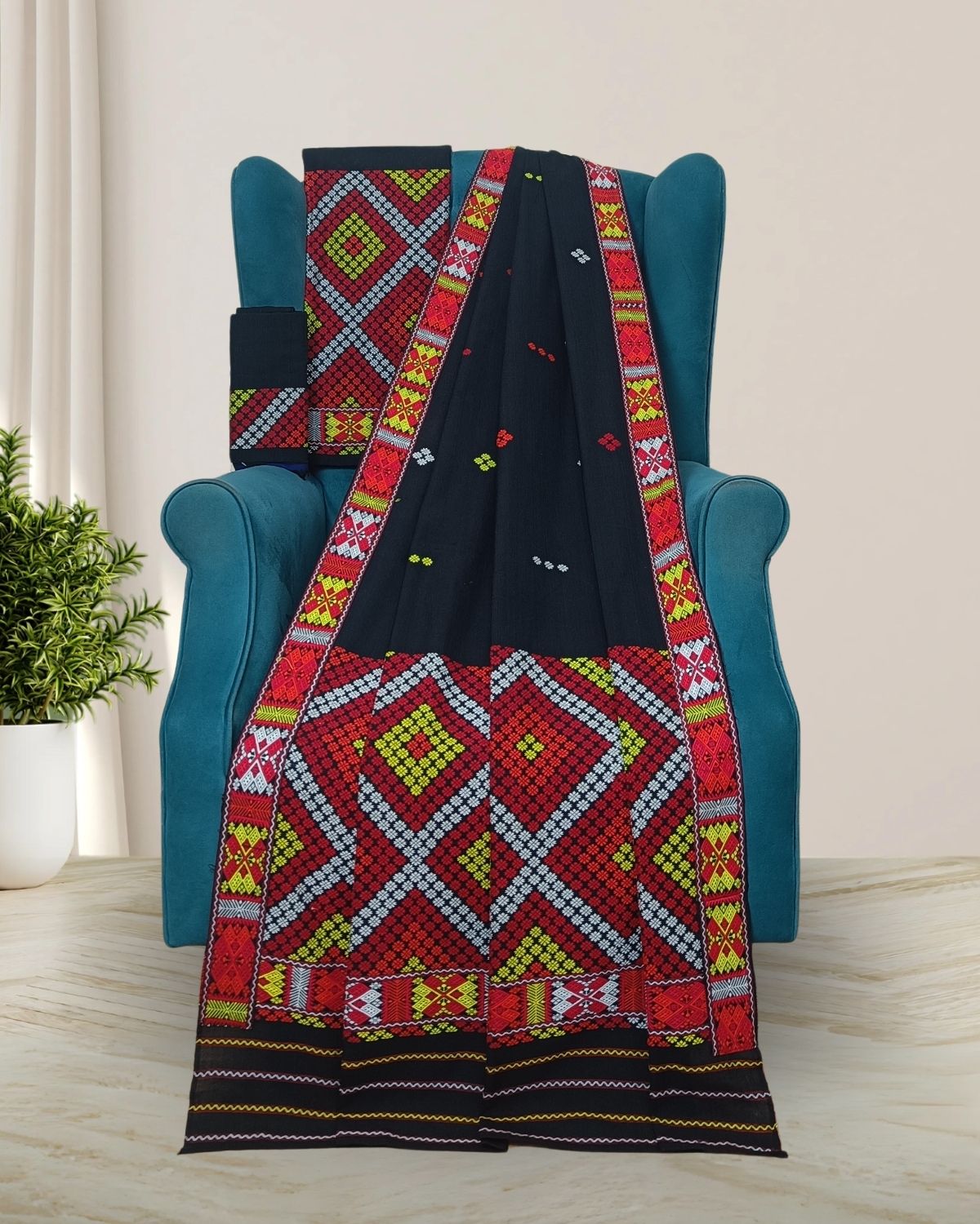 Black padmini cotton Mising mekhela sador