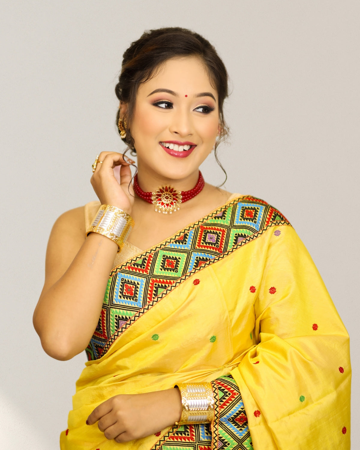 Golden yellow tussar silk by mulberry silk mekhela chadar