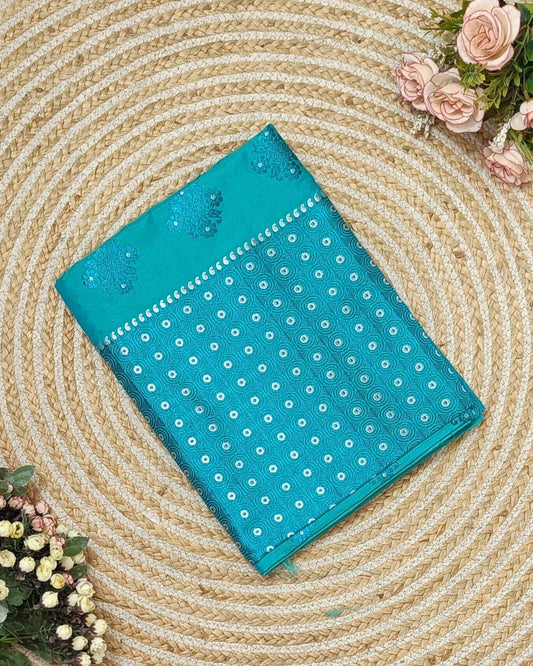Semi paat mekhela sador - Aqua blue