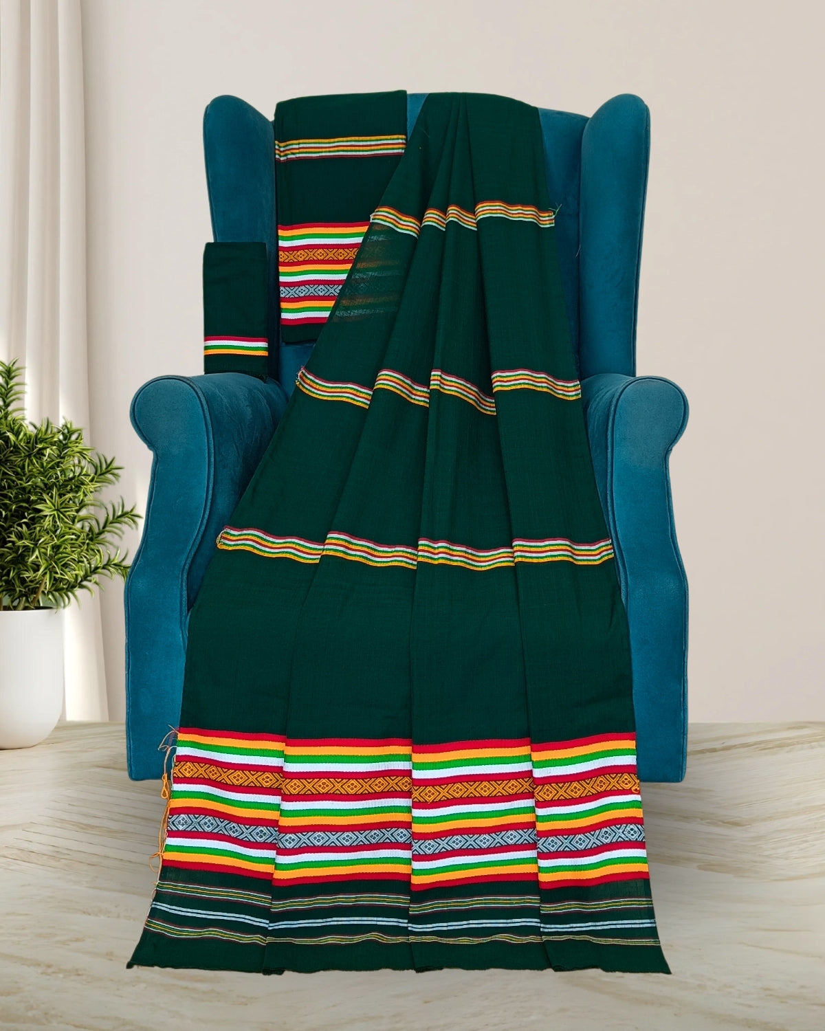 Ribi design Mising mekhela sador - Bottle green