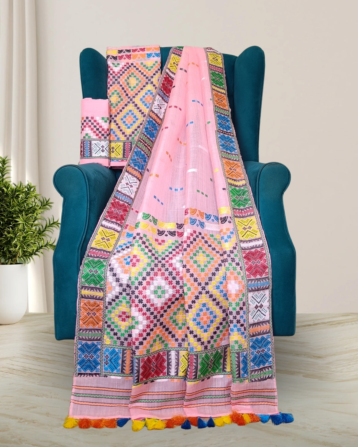 Semi nuni Mising mekhela sador- DMC motifs