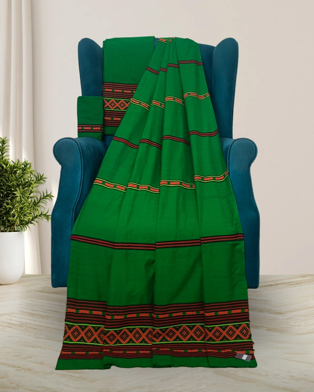 Ribi design Mising mekhela sador - Green