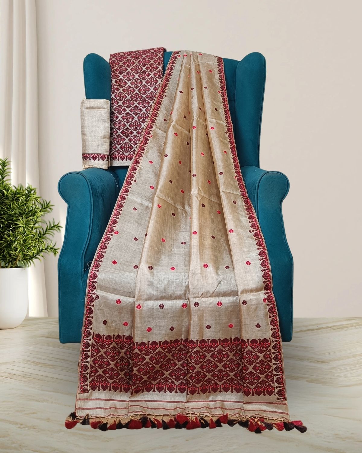 Pure tussar silk mekhela sador