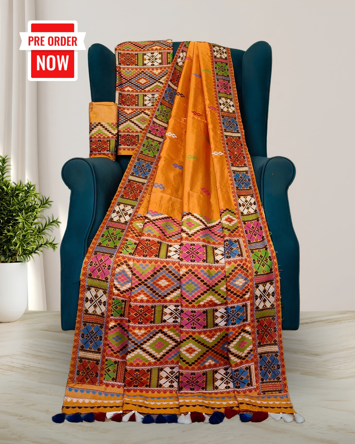Tussar silk by Assam paat mekhela sador - DMC motifs