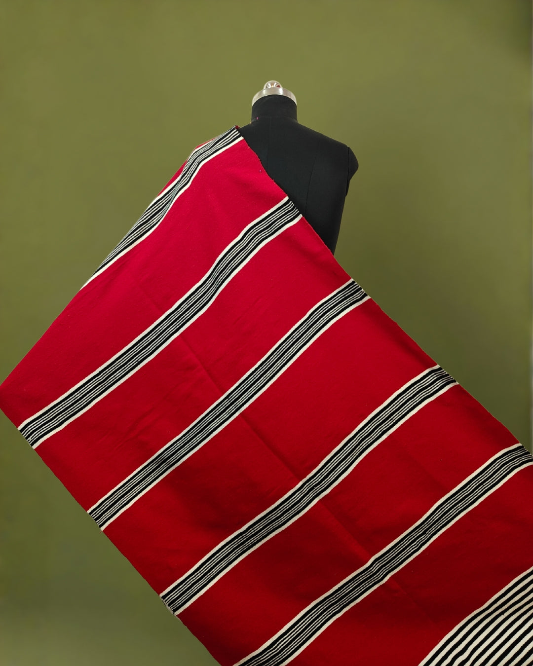 Mising Ribi design woolen Stole - Red