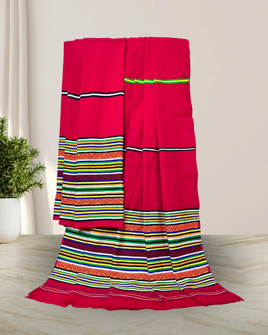 Ribi design Mising mekhela sador - Red